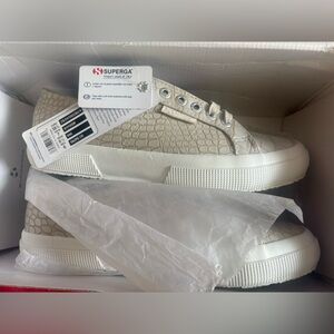 Superga Beige Croc-Embossed Sneakers